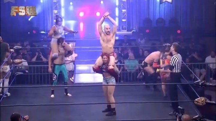 I miss these @fswvegas days being my big brothers tag team partner, I was the strong chicken in this one 🐓 💪🏼 @mazanymma I was wiping off @tomastenamaste chest hair btw 🎉 by @ginadangerak