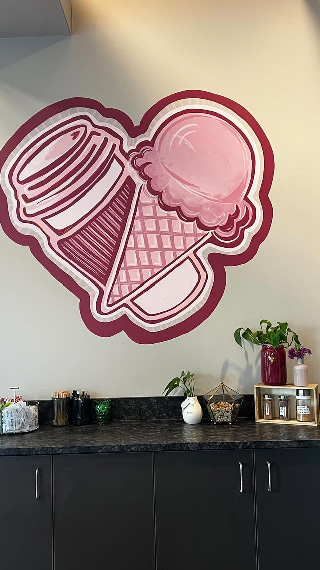 I have always enjoyed painting on walls. This time I was allowed to! AND, I got to paint to my favorite things ice cream and coffee 😘 yes, you can have it all! 🍦 ☕️ by @ginadangerak