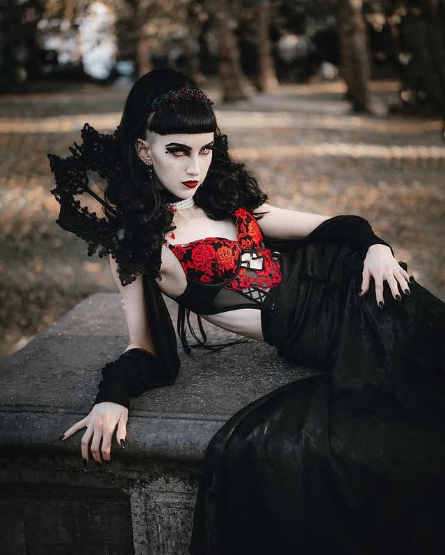 Your seat awaits at the table…feast or be feasted on 🩸 Promotional images for The Vampire dinner hosted by @gatheredrealms, shot by the fabulous @moth.and.moss. Come and join my sister and I for a night of devilish food, live entertainment and perhaps even some magic…all will be revealed in the coming weeks. Dress to impress, my darlings 🖤 Ticket link in bio.#gothic #vampire #londonevents #halloween #gothgirl #halloweenlondon #fantasy #darkaesthetics #timburton #food #autumn #photography by @bevellystrange