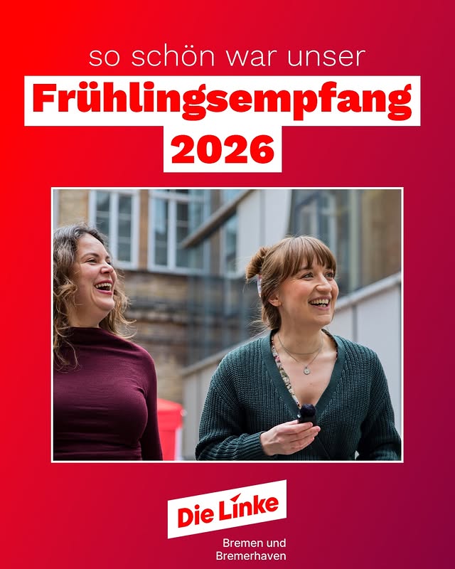 So schön war unser Frühlingsempfang in der @mensa.13!Mit Besuch von @hoppenbank_ev und @heidireichinnek und mit vielen tollen Genoss*innen und Freund*innen hatten wir einen wunderbaren Abend, der uns mit viel Energie weiter für die Menschen in Bremen und Bremerhaven kämpfen lässt ✊❤️