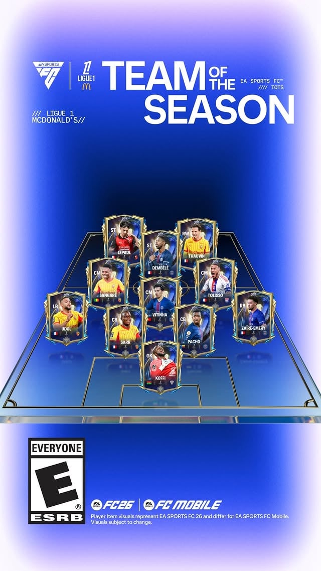 The stars who wrote the campaign’s story. The @ligue1mcdonalds Team of the Season arrives Thursday in #FCMobile and Friday in #FC26. #TOTS