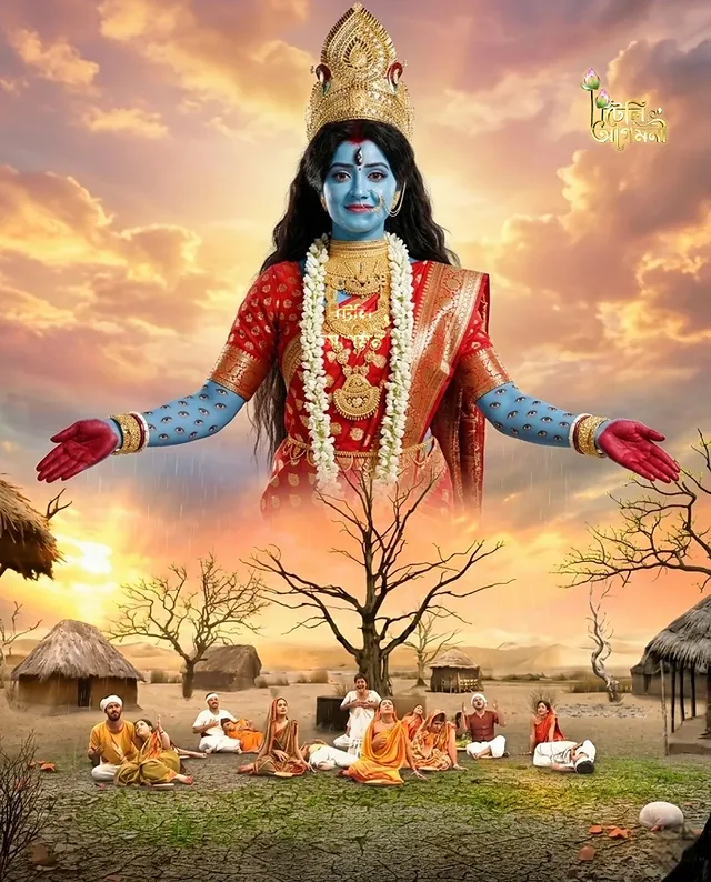 ততঃ শতেন নেত্রাণাং নিরীক্ষিষ্যামি যন্মুনীন্।কীর্তয়িষ্যন্তি মনুজাঃ শতাক্ষীমিতি মাং ততঃ।।ততোহহমখিলং লোকমাত্মদেহসমুদ্ভবৈঃ।ভরিষ্যামি সুরাঃ শাকৈরাবৃষ্টেঃ প্রাণধারকৈঃ।।শাকম্ভরীতি বিখ্যাতিং তদা যাস্যাম্যহং ভুবি।তত্রৈব চ বধিষ্যামি দুর্গমাখ্যং মহাসুরম।।অর্থাৎ, এরপর আমি একশত নয়ন (চোখ) দিয়ে মুনিদের নিরীক্ষণ করব; সেই কারণে তখন মানুষেরা আমাকে ‘শতাক্ষী’ নামে কীর্তন বা পূজা করবে। হে দেবগণ! তারপর অনাবৃষ্টির সময়ে বৃষ্টি না হওয়া পর্যন্ত আমি নিজের দেহ থেকে উৎপন্ন প্রাণদায়ক শাক-সবজির মাধ্যমে সমস্ত জগতকে প্রতিপালন করব। তখন পৃথিবীতে আমি ‘শাকম্ভরী’ নামে বিখ্যাত হব এবং সেই সময়েই আমি ‘দুর্গম’ নামক মহাসুরকে বধ করব।#দেবীশতাক্ষী #শাকম্ভরী #শতাক্ষী #মা_দুর্গা #সনাতন_ধর্ম by @siyara0604