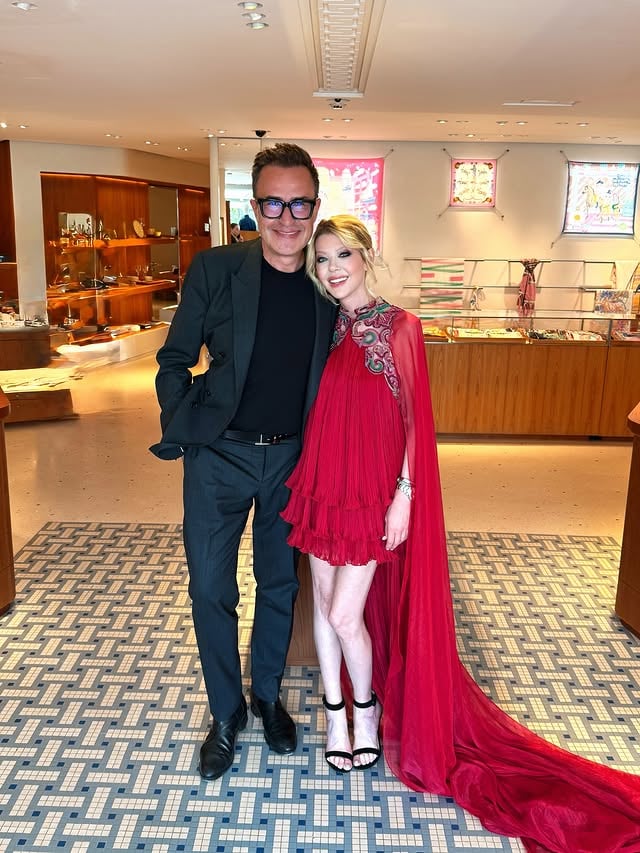 Had such a lovely visit today at the Hermès Cannes💋🔥. @michaelcostefr ❤️ made the meeting so warm and memorable — we were so happy to stop by and spend time with him. Looking forward to seeing you in Paris🫶 dress by @surfacepr_ by @tarareid