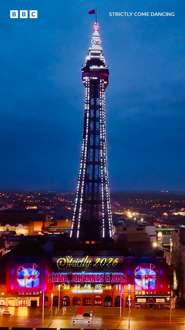 A dazzling Strictly Tower takeover ✨ Blackpool’s ready to welcome Emma, Johannes and Josh this autumn!Head to the link in @bbcpressoffice’s bio to learn more about the new series and add #Strictly to your Watchlist on #iPlayer now. by @bbcstrictly