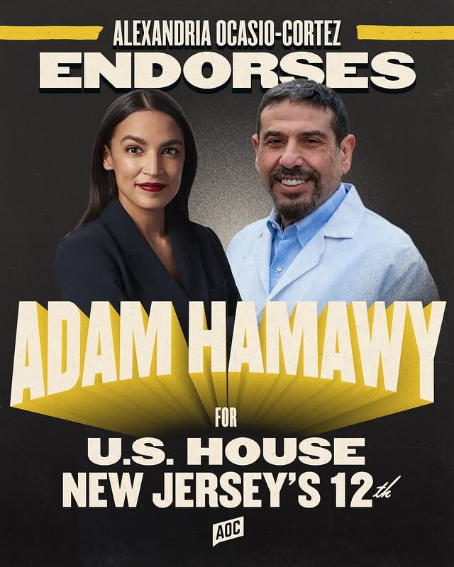 We are proud to endorse @hamawyfornj for Congress in New Jersey’s 12th District.In Congress, Adam will fight for Medicare for All, abolishing ICE, universal childcare, and making a New Jersey where working people can thrive.Election Day is Tuesday, June 2.VOTE! by @teamaoc