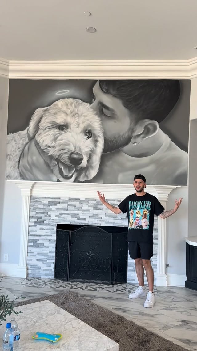 Newest addition to the house! Friends forever ❤️ My life has been a struggle without my baby Booker by my side, but now I have this painting to always remember the beautiful bond we shared. I miss my best friend so much. This mural came out so amazing. Thank you @fazerug by @brawadis