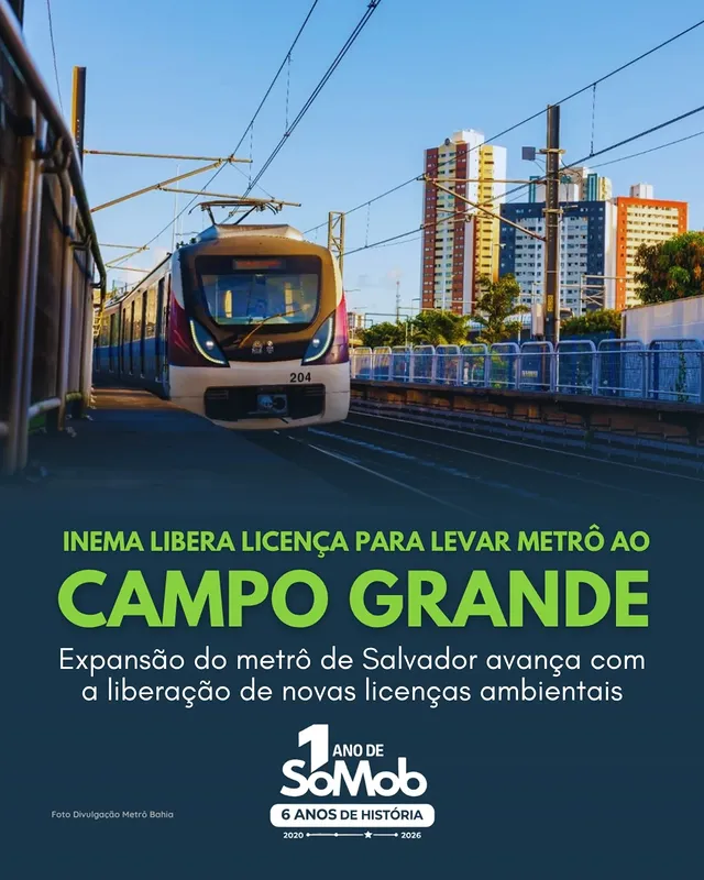 O que você acha dessa expansão do metrô de Salvador? 🤔👇O projeto de ampliação da Linha 1 em direção ao Campo Grande acaba de avançar mais uma etapa importante. O Inema publicou novas licenças ambientais para o Tramo IV, incluindo a futura Estação Campo Grande, estruturas de apoio e a subestação que dará suporte à operação do novo trecho do metrô.A medida representa mais um passo no processo de implantação da expansão, que pretende levar o sistema metroviário até uma das regiões mais centrais da capital baiana.📲 Leia a matéria completa em www.somob.com.br🔄 Compartilhe com quem acompanha as obras e sonha em ver o metrô chegando ao Campo Grande.🎯 Siga o @portalsomob nas redes sociais....#Salvador #Bahia #Metrô #Notícia #SóMob by @portalsomob