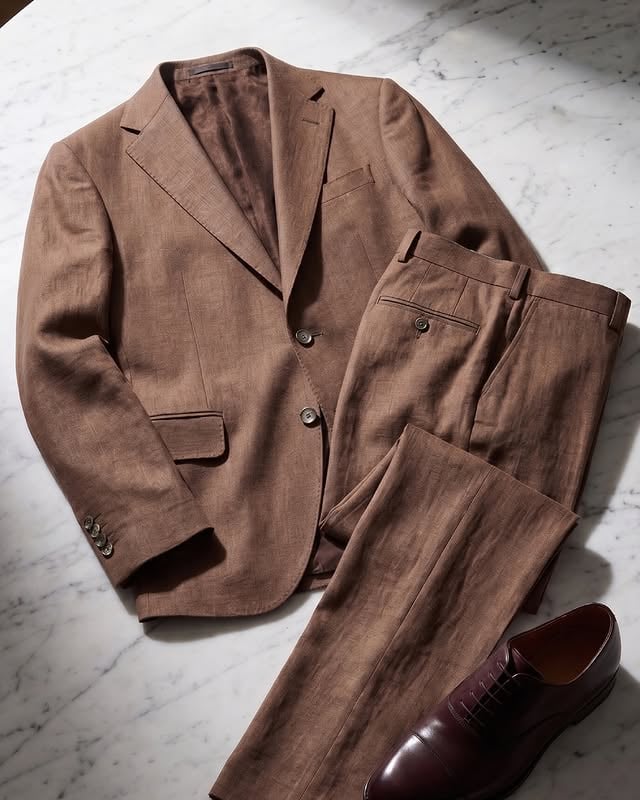 El color que redefine el traje de verano.Café, lino, textura visible — la combinación que rompe la rutina del azul y el gris sin sacrificar sofisticación. Un tono que calienta el look, paired con zapato Oxford borgoña para un resultado impecable.Para el hombre que entiende que el color también es una declaración sartorial.#HAVOC #TrajeDeLino #TrajeAMedida #MadeToMeasure #MTM by @havocsuits
