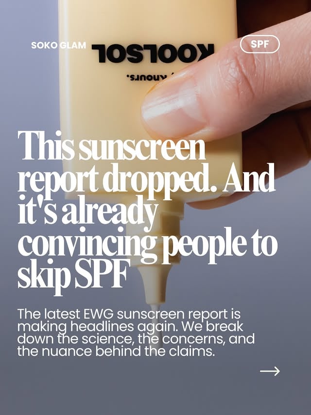 If the latest EWG sunscreen report left you wondering whether you should stop wearing SPF, this is for you. ☀️ The report raises valid questions about ingredients and transparency. But it doesn’t tell the whole story behind modern sunscreen technology, especially when it comes to the newer UV filters widely used across Korea and Europe. 👀 One thing skin experts continue to agree on? Daily UV exposure remains one of the biggest contributors to premature aging, pigmentation, and skin damage. Swipe to read more! 👆🏼 by @sokoglam