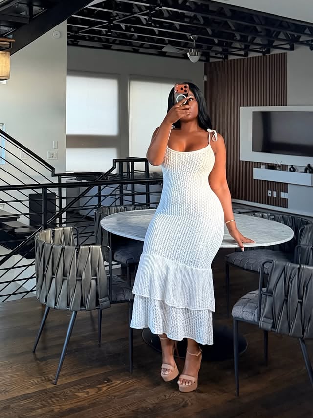 The White tiered crochet dress 🤍 Www.Shopluxelifeboutique.com by @theluxelifeboutique