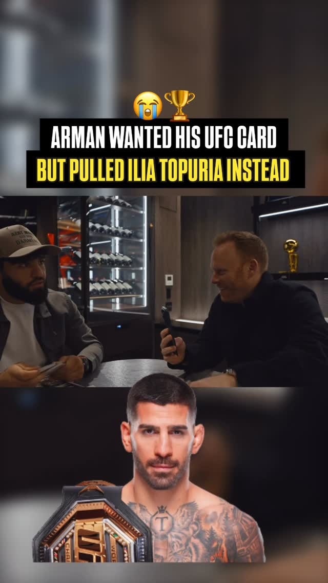 😭🏆 Arman Tsarukyan started opening UFC card boxes, hoping to pull one of his own cards.

The very first card he got was Ilia Topuria.

🎥 @arm_011