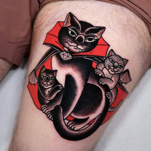 Vampire kitty cats done @tatouageelectricave 🧛🏼🐈‍⬛ by @iris_lys