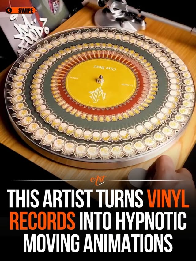 Swiss motion designer Quentin Maillard, known as Le Maille, transforms ordinary vinyl records into hypnotic moving animations.

Using Blender and After Effects, he creates looping sequences that are printed directly onto spinning records. When viewed under the right camera shutter speed or a strobe light, the images suddenly appear to come alive, creating the illusion of motion on an otherwise static surface.

The effect is based on a technique known as a zoetrope, one of the earliest forms of animation. By placing sequential frames around a spinning disc and viewing them at specific intervals, the brain combines the images into continuous movement. The result feels almost magical, even though it relies on a simple optical illusion rather than digital effects.

There is no AI involved in the creation of these works. Each animation is carefully designed and printed by the artist before being transformed into a physical moving artwork.

Artist: @le_maille 

#art #animation #vinyl #motiondesign