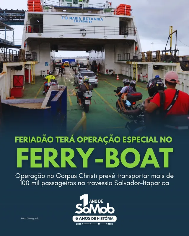 Para quem pretende viajar para a Ilha no feriado de Corpus Christi, a atenção deve ser redobrada! ⛴️Entre os dias 3 e 10 de junho, o Sistema Ferry-Boat vai operar com esquema especial e expectativa de transportar mais de 104 mil passageiros e cerca de 17 mil veículos. A operação contará com reforço de equipes nos terminais de São Joaquim e Bom Despacho, além da possibilidade de viagens extras conforme a demanda nos terminais.⚠️ Apesar do reforço na operação, a grande dica para evitar transtornos, principalmente para quem vai fazer a travessia de carro, é utilizar o serviço da Hora Marcada.Quem pretende utilizar o ferry neste período? Conta pra gente nos comentários! 👇A matéria completa está disponível em www.somob.com.br🎯 Siga o @portalsomob nas redes sociais....#Salvador #Itaparica #ferryboat #notícia #SóMob by @portalsomob