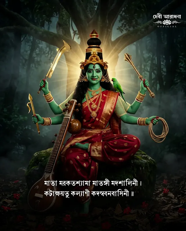 মাতা মরকতশ্যামা মাতঙ্গী মদশালিনী ।কটাক্ষয়তু কল্যাণী কদম্ববনবাসিনী ॥অর্থাৎ ((মরকতমণির ন্যায় শ্যামবর্ণা জননী মাতঙ্গী, দিব্য আনন্দ-মদে উচ্ছলিতা; কদম্ববনের অধিষ্ঠাত্রী সেই কল্যাণময়ী দেবী যেন তাঁর কৃপাপূর্ণ কটাক্ষে আমাকে অনুগ্রহ করেন।))In frame: @siyara0604Like| Comment| Share|Save✅️Don't miss out! Follow our page @devi_aradhonaofficial for more edits#matangi #shyamala #dashamahavidya #ucchistachandalini #devi_aradhonaofficial by @siyara0604