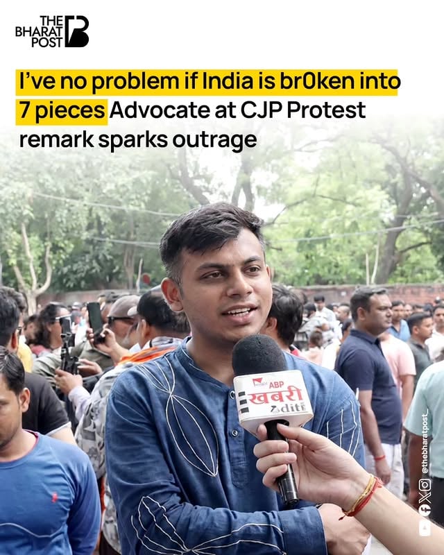 A remark made by a participant at the recent Cockroach Janta Party (CJP) protest in Delhi has triggered widespread outrage online. 

In a viral video, a man identifying himself as a Delhi High Court lawyer was asked whether he would object if India were broken into seven pieces. 

The protester allegedly replied that he would have "no problem" with such a scenario, prompting sharp criticism across social media.

The clip quickly went viral, drawing strong reactions from both supporters and critics of the movement. 

While CJP distanced itself from anti-national views and reiterated its commitment to national integrity, the video has fueled intense debate over the statements made by some individuals present at the protest.

[CJP protest, viral video, Delhi protest, advocate remark, social media outrage]

#CJP #tbpnews #thebharatpost