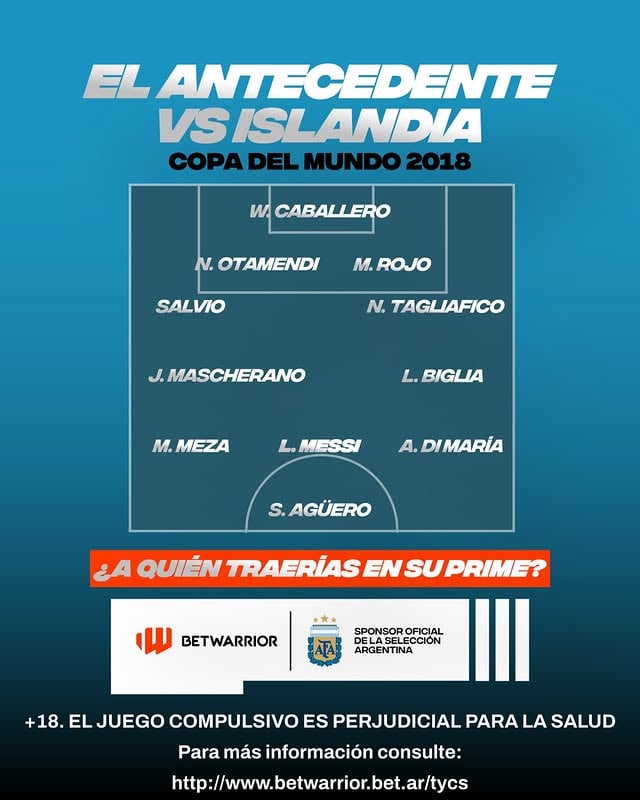 ¿Te acordabas de este XI? 🇦🇷🫣Este fue el último equipo albiceleste en enfrentar a Islandia 🇮🇸De la formación que paró Sampaoli aquel día en Rusia 2018, ¿a quién traerías en su prime? 👀No vale decir Messi 🤷🏻‍♂️ by @betwarrior_arg