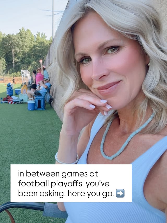 Sitting on the turf at football playoffs answering the questions that have been sitting in my DMs for months. Self tanner, swimwear, teeth whitening, home decor, the painting, the rug, the dining table — it’s all here and it’s all linked on LTK. Swipe through and grab the links.