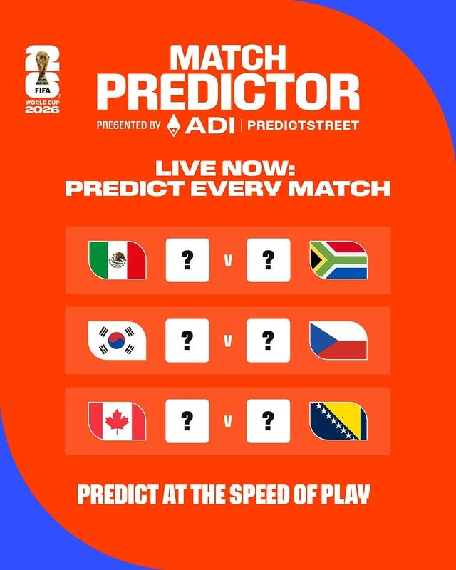 🔮 Predict each game and compete with friends and fans globally. 

Match Predictor is now live.

#FIFAWorldCup #AdiPredictstreet #MatchPredictor