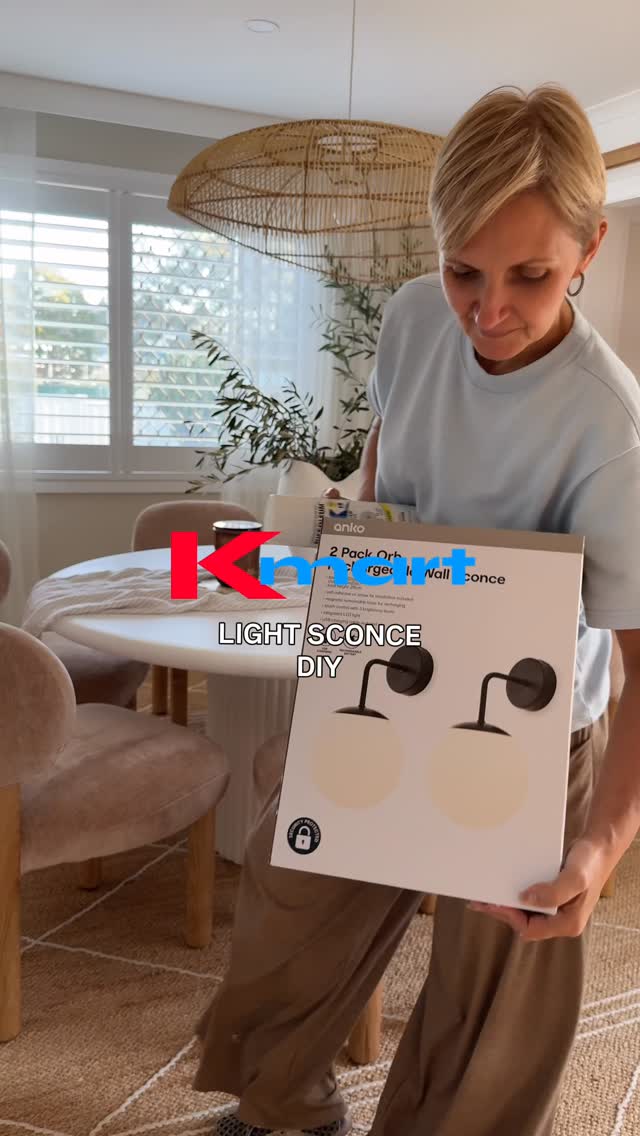KMART LIGHT DIY 

I can’t believe this wall sconce started as a @kmartaus find 🥹
A simple DIY that made such a big impact and instantly gave this space a more high-end look.
Proof that you don’t need a big budget to create a beautiful home .

Would you try this DIY?

-2 Pack Orb Rechargeable Wall Sconce -$35 
- 1  Rust-Oleum white paint spray can ( Bunnings ) 
- 1 packet of command strips from Kmart 
.

#kmarthack #kmartdiy #kmarthome #diyhomedecorideas #kmartaus