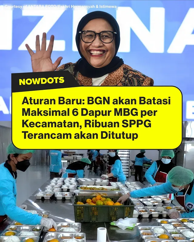 Program Makan Bergizi Gratis (MBG) bakal mengalami penataan ulang setelah Badan Gizi Nasional (BGN) berencana membatasi jumlah dapur MBG maksimal enam unit di setiap kecamatan. Kebijakan tersebut dibarengi dengan moratorium atau penghentian sementara pembangunan dapur baru, menyusul jumlah dapur yang telah beroperasi dan mengajukan pembangunan mencapai lebih dari 27.000 unit. BGN menyebut langkah ini dilakukan untuk mengevaluasi kebutuhan riil di setiap daerah sekaligus meningkatkan efisiensi anggaran program unggulan pemerintahan Prabowo.

Di tengah kebijakan tersebut, sejumlah pihak yang mengaku sebagai investor pembangunan dapur MBG mendatangi kantor BGN untuk meminta kejelasan terkait pembayaran proyek yang telah mereka biayai. Beberapa investor mengklaim telah menggelontorkan dana hingga miliaran rupiah, termasuk untuk pembangunan dapur di wilayah 3T (terdepan, tertinggal, dan terluar). Sementara BGN menyoroti masih terjadinya ketimpangan distribusi dapur yang menumpuk di kawasan perkotaan, para investor kini menunggu kepastian dari pemerintah terkait nasib investasi yang telah mereka keluarkan untuk mendukung program MBG.

-
#nowdots
