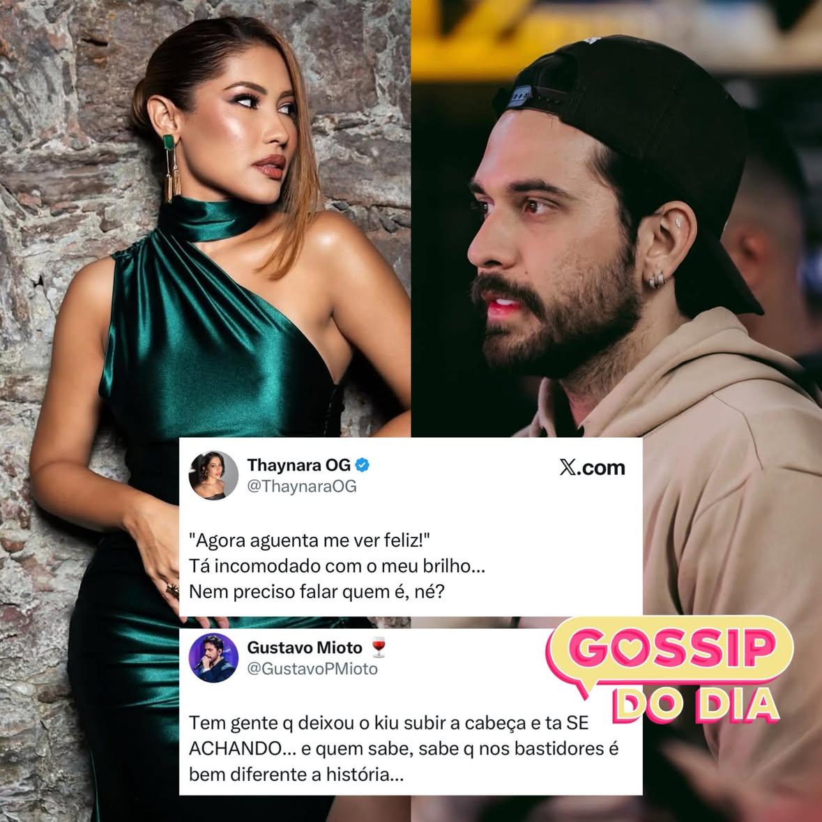 Indireta? Internautas estão convencidos de que rolou uma troca de indiretas entre @thaynaraog e @gustavomioto nesta quinta-feira! 👀

Tudo começou quando Thay publicou uma mensagem misteriosa falando sobre estar vivendo uma fase melhor e deixando no ar uma possível alfinetada para um ex. Pouco tempo depois, Mioto apareceu nas redes com uma resposta que muitos interpretaram como uma provocação direta. 

Coincidência ou resposta? A web já começou a criar teorias e tem gente apostando que os dois estão mandando recados um para o outro pelos posts.

Até o momento, nenhum dos dois confirmou ou negou os rumores. 

Vocês acham que foi indireta mesmo ou a internet está criando fanfic?

#publicidade