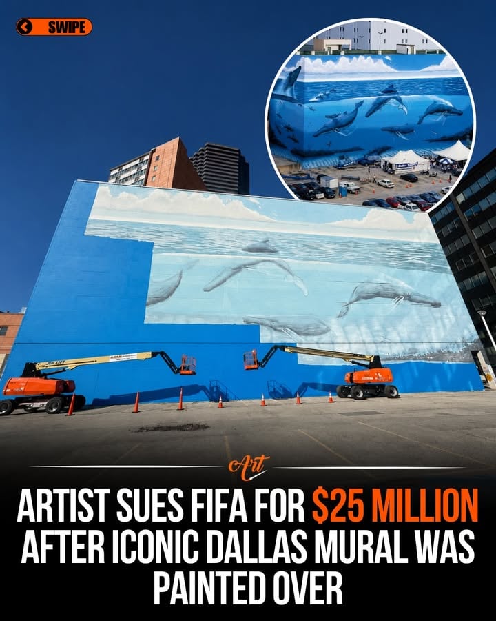 Environmental artist Robert Wyland has filed a $25 million lawsuit after one of his most recognizable murals was painted over in downtown Dallas ahead of the 2026 FIFA World Cup.

Known as Ocean Life or Whaling Wall 82, the mural was created in 1999 as part of Wyland’s global Whaling Walls project, a series of large-scale artworks dedicated to marine life and ocean conservation. Over the years, the mural became a well-known Dallas landmark and a symbol of environmental awareness.

Last month, workers began covering the mural to make way for new World Cup-related artwork. Wyland says he was never contacted about the decision and argues that the destruction of the piece violates federal protections for artists and culturally significant public art.

The case has sparked a broader discussion about who gets to decide the future of public artworks once they become part of a city’s identity.

Artist: @wyland

#art #mural #streetart #publicart #artist