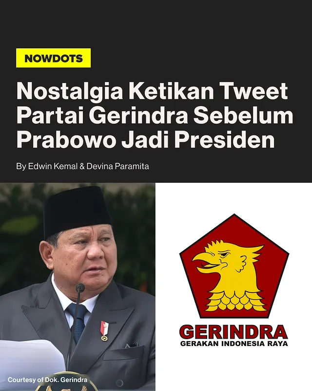 Sejumlah unggahan lama milik Partai Gerindra dan Prabowo Subianto kembali viral di media sosial di tengah pelemahan nilai tukar rupiah yang kini menembus Rp18.200 per dolar AS. Warganet ramai membagikan kembali cuitan-cuitan lama yang pernah mengkritik pemerintah terkait kondisi rupiah, ekonomi, hingga kesejahteraan rakyat. Beberapa unggahan yang beredar bahkan berasal dari periode 2011 hingga 2018, saat Prabowo dan Gerindra masih berada di luar pemerintahan dan aktif menyuarakan kritik terhadap kebijakan ekonomi nasional.

Fenomena ini kembali menjadi perbincangan setelah rupiah mengalami pelemahan tajam dari kisaran Rp16.000 ke Rp18.000 per dolar AS hanya dalam hitungan bulan. Di saat yang sama, Indeks Harga Saham Gabungan (IHSG) juga tertekan hingga menyentuh level 5.500, memicu kekhawatiran investor terhadap kondisi pasar keuangan domestik. Banyak netizen menilai isi cuitan lama tersebut terlihat kontras dengan situasi yang terjadi saat ini, sehingga memunculkan gelombang nostalgia sekaligus kritik politik di berbagai platform media sosial.

-
#nowdots