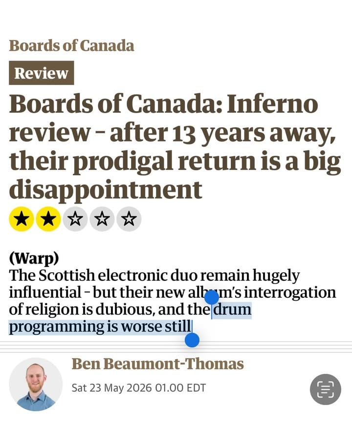 To the @guardian and @benbthomas 

@warprecords @boardsofcanada